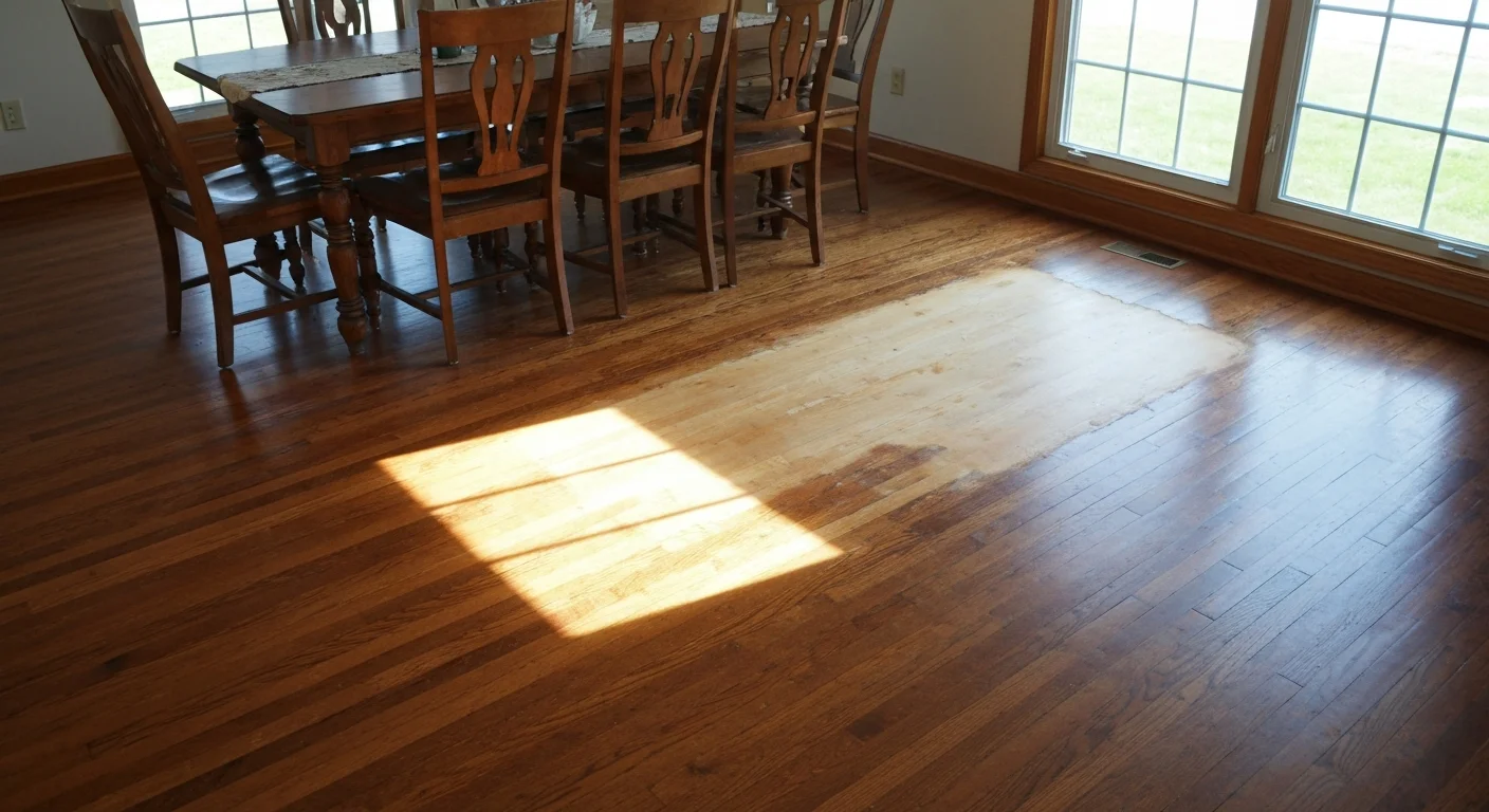 Before: sun-faded hardwood floors in Elkhorn home
